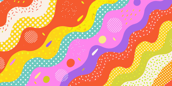Abstract Memphis Style Vector Background With Colorful Organic Shapes