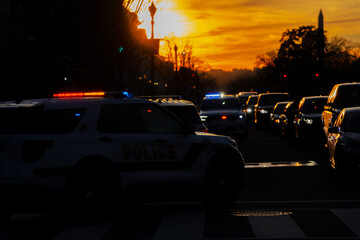 Police patrol car in Washington DC. Urban police response. American police traffic. Emergency police vehicles. © Volodymyr