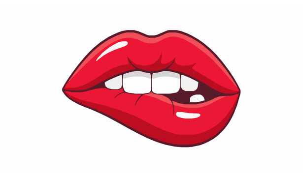Red Lip Biting Vector Illustration Woman Lips Beauty Clipart Design