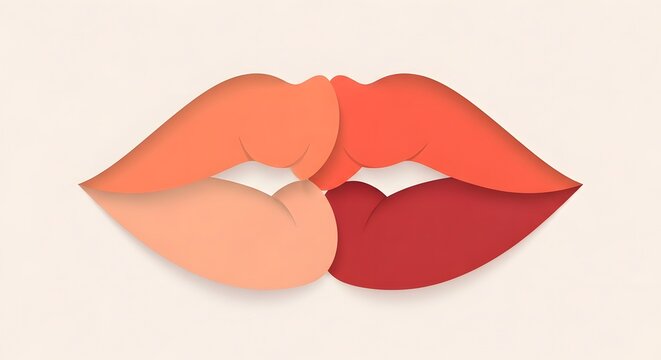 Abstract illustration of two pairs of lips kissing in gradient colors