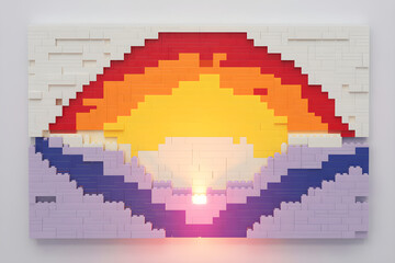 Naklejka premium Abstract LEGO mosaic made of small pieces with pixel art look and smooth vibrant color transitions