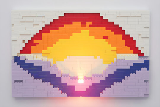 Abstract LEGO mosaic made of small pieces with pixel art look and smooth vibrant color transitions