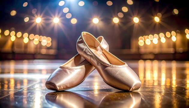 Ballet Pointe Shoes on Stage with Spotlight.