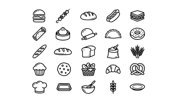 Premium Bakery Bread and Fast Food Line Icons Pack Editable Stroke Culinary Vector Collection