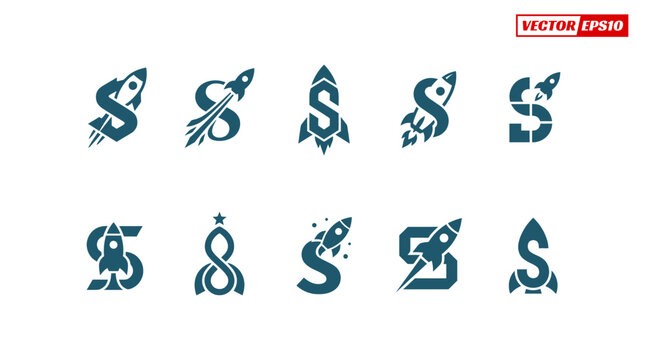Collection of S letter rocket logos for startup and business ventures.