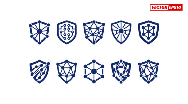 Collection of Shield Icons Representing Digital Security and Network Protection.