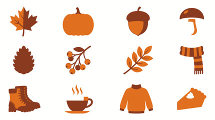Autumn Leaves And Seasonal Items Flat. © beatrice