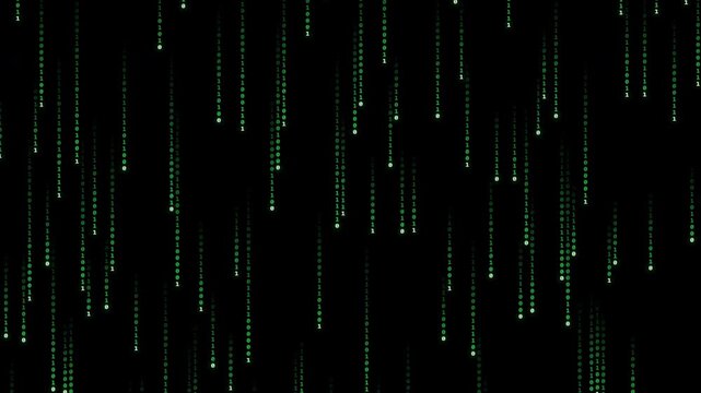 Falling Green Binary Code Digital Matrix Data Stream Animation