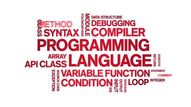 Programming Language animated word cloud-text design animation tag kinetic typography seamless loop.