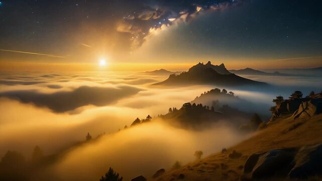 Thin amber fog drifting through a dark galactic void with silky motion and elegant ambient glow