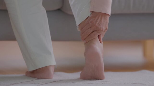 Older aged people suffer from Achilles tendinitis,ligaments connecting calf muscles of leg to heels injured,pain and stiffness in ankle bone or joints and sole of the foot. Problem of achilles tendon