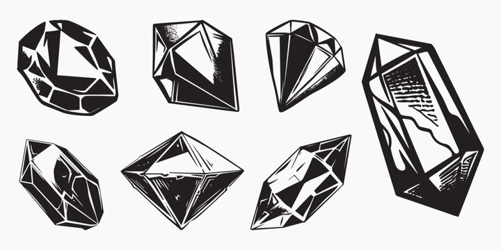 Vintage gemstone illustrations in black vector set