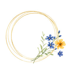 Gold wreath, floral frame. Hand painting geometric golden border, background. Flowers digital illustration isolated on white background. © Larisa