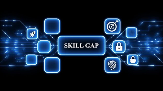 Digital world Skill Gap business concept icons.Digital Circuit Network Technology internet data space Background.4k digital technology .