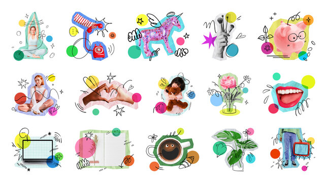 PNG Colorful pop art collage elements on transparent background