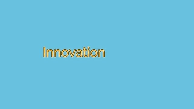 Innovation word is rendered in bold golden lettering on a flat cyan background for creative concepts.
