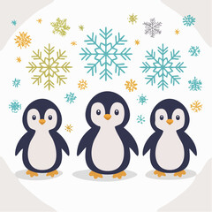 Naklejka premium Cute Penguins and Snowflakes Illustration