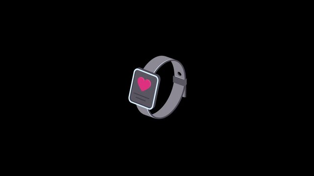 Fitness Watch icon animation isolated on alpha channel background 