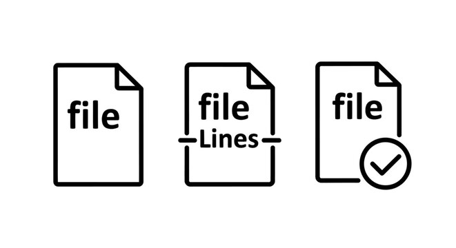 Set of three file document icons including basic file lined document approved checked document approved business verified isolated template collection interface information