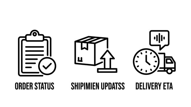 Logistics and shipping icons set featuring order status shipment updates delivery eta logistics shipping delivery tracking transport shipment clipboard distribution commerce management