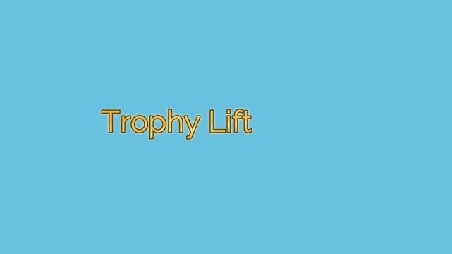 Trophy lift text is centered against a flat light blue background for athletic and sports graphics.