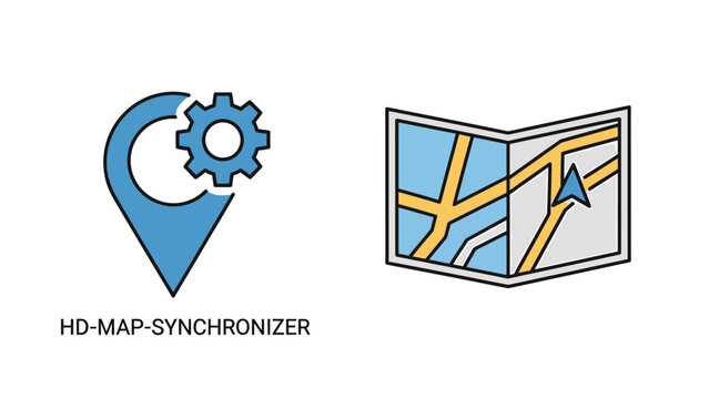 Navigation and location interface icons for HD map synchronizer and geographical systems with location based location navigation settings synchronization geographic interface technology