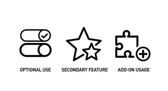 Software UI settings icons including optional use toggle secondary feature star add-on usage with settings optional extension interface switches configuration customization preferences