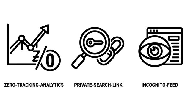 Data privacy and digital security icon set with tracking analytics incognito security protection anonymous connection internet confidential monitoring analysis information settings