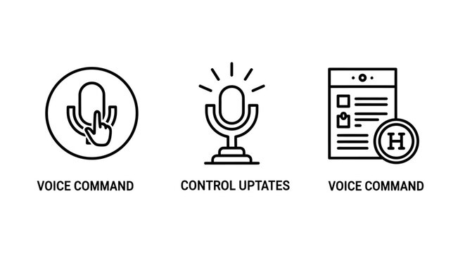 Voice command activation and control system interface icons with microphone interface activation software assistant technology recognition automation settings computer application operation