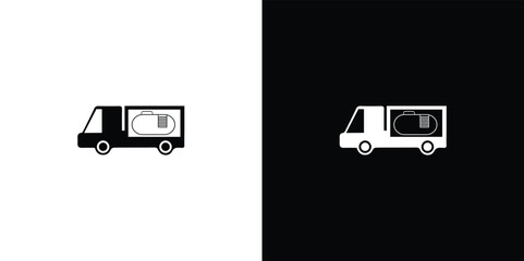 Minimalist of two white delivery vans with black wheels on black background, white van cargo van © MdSelim