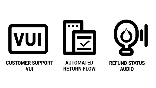 Customer service and refund process icons including voice user interface and automated return flow with customer automated interface business logistics management commerce technology feedback