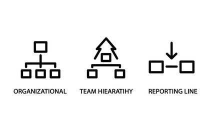 Naklejka premium Business management icons representing organizational structure team hierarchy reporting lines with organization hierarchy structure reporting management business corporate leadership workflow