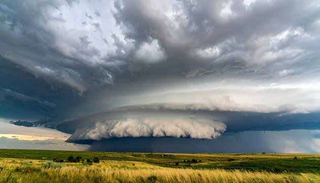 Dramatic Supercell Thunderstorm Over Vast Plains.