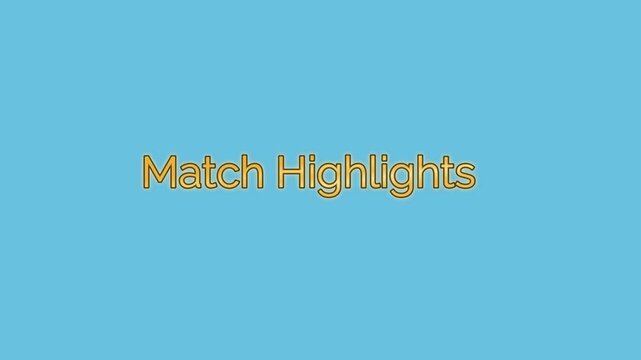 Match highlights text overlay featuring bold yellow typography against a simple light blue background motion video clip capturing the essence of sports summary presentation in a clean and modern style