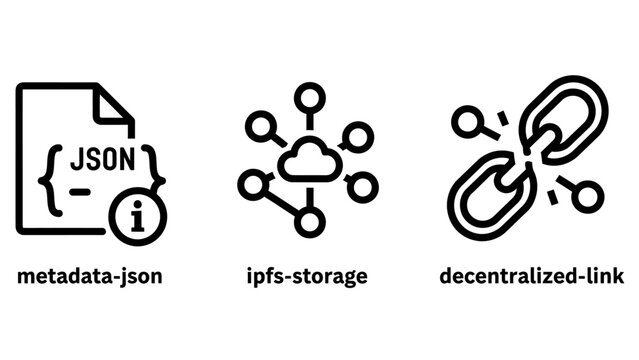 Data management and decentralized storage technology line icon set for cloud computing interface with metadata decentralized blockchain technology computing information transfer connection