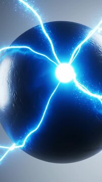 Dark sphere crackling with electric blue plasma energy, glowing core, abstract science and technology concept, futuristic power source