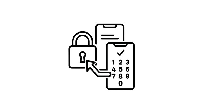 Secure Mobile Authentication Icon: Padlock, Smartphone, PIN Pad, Checkmark
