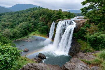 Obraz premium Athirappilly Falls in Kerala India with rainbow