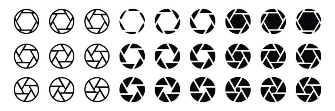 Camera Aperture Shutter Icons Set for Photography and Design