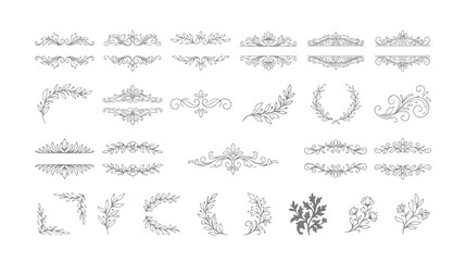 Vintage ornamental dividers and floral flourishes, elegant hand drawn filigree borders set, decorative wedding invitation frames and botanical vector elements © HayeGareebi