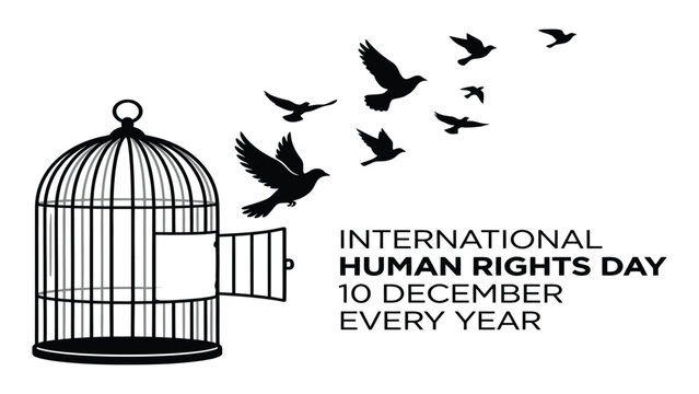 Birdcage with an open door symbolizes freedom during the International Human Rights Day celebration.