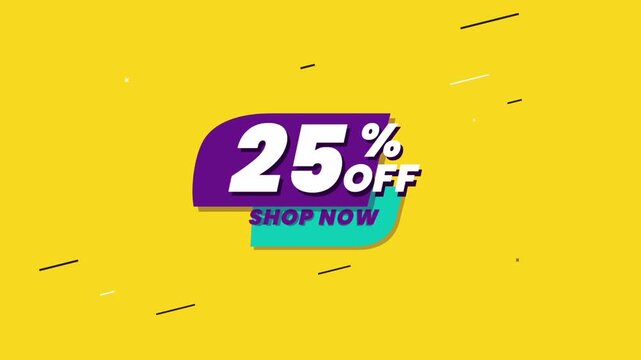 Animated 25 percent off sale promotion on yellow background