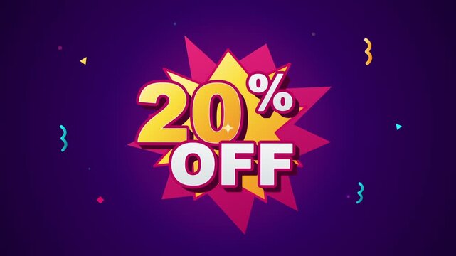 Animated 20 percent off sale banner with purple background