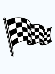 Naklejka premium A black and white checkered racing flag flies from a pole.