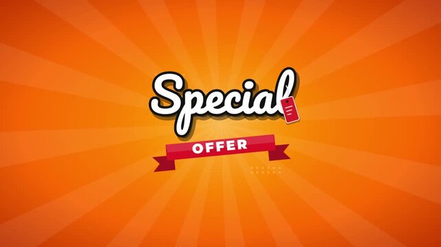 Special offer banners on orange background with sunburst pattern
