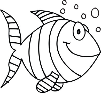 TMF Striped Fish 6 Bubbles Coloring Page