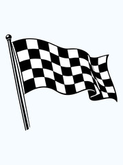 Naklejka premium A black and white checkered racing flag flies from a pole.