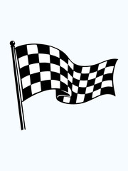 Naklejka premium A black and white checkered racing flag flies from a pole.