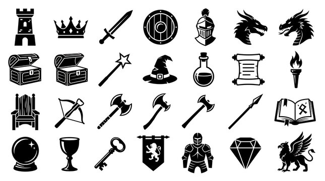Medieval fantasy icon bundle with symbols and objects
