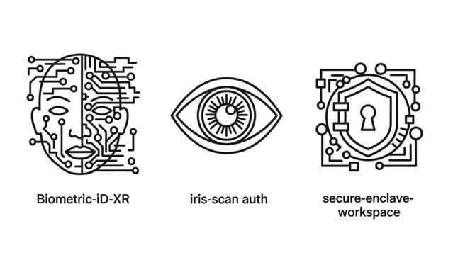 Biometric authentication security icons set featuring face id iris scanning technology secure enclave digital workspace biometric authentication security workspace technology identity